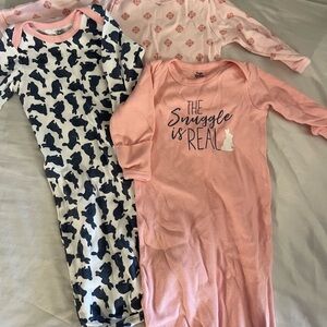 (3) 0-6m 100% cotton Pink and White Kids Pajama Set